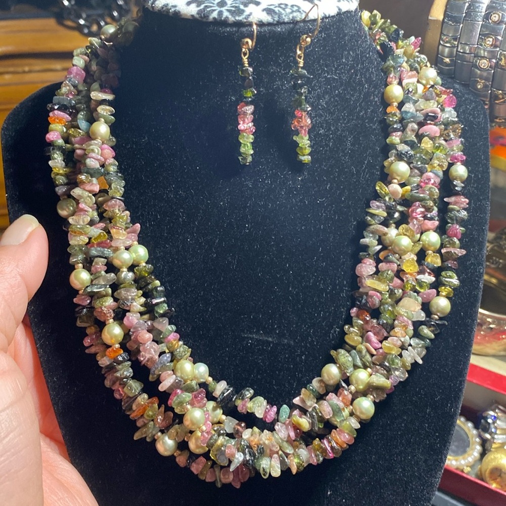 Multi strand tourmaline w/earrings set